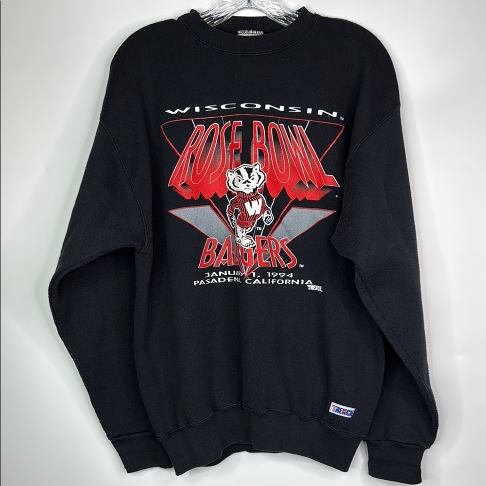 Vintage Trench Ultra Wisconsin Badgers Rose Bowl 1994 Black Sweatshirt Large